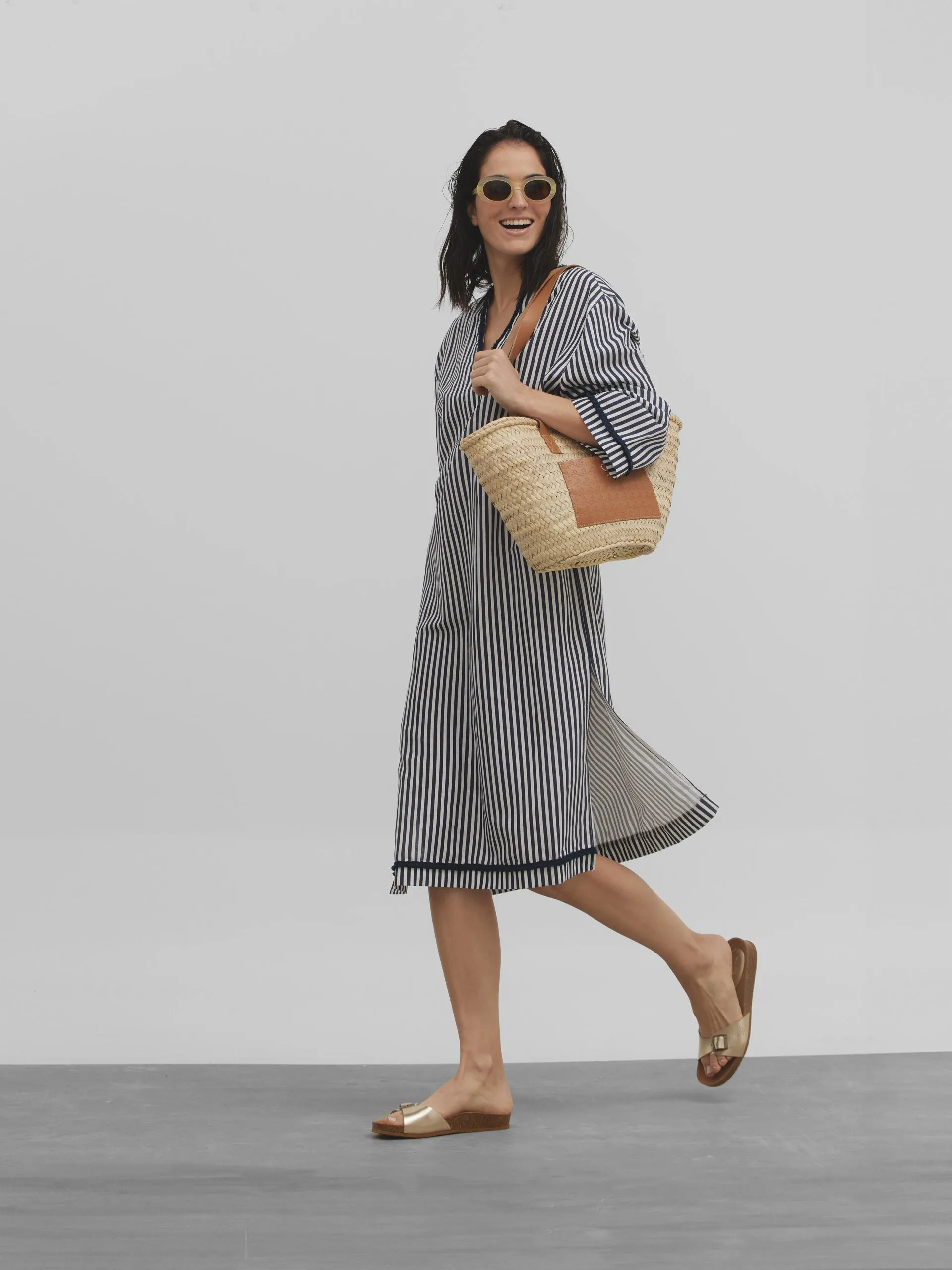 Kaftan midi rayas azul marino y blanco