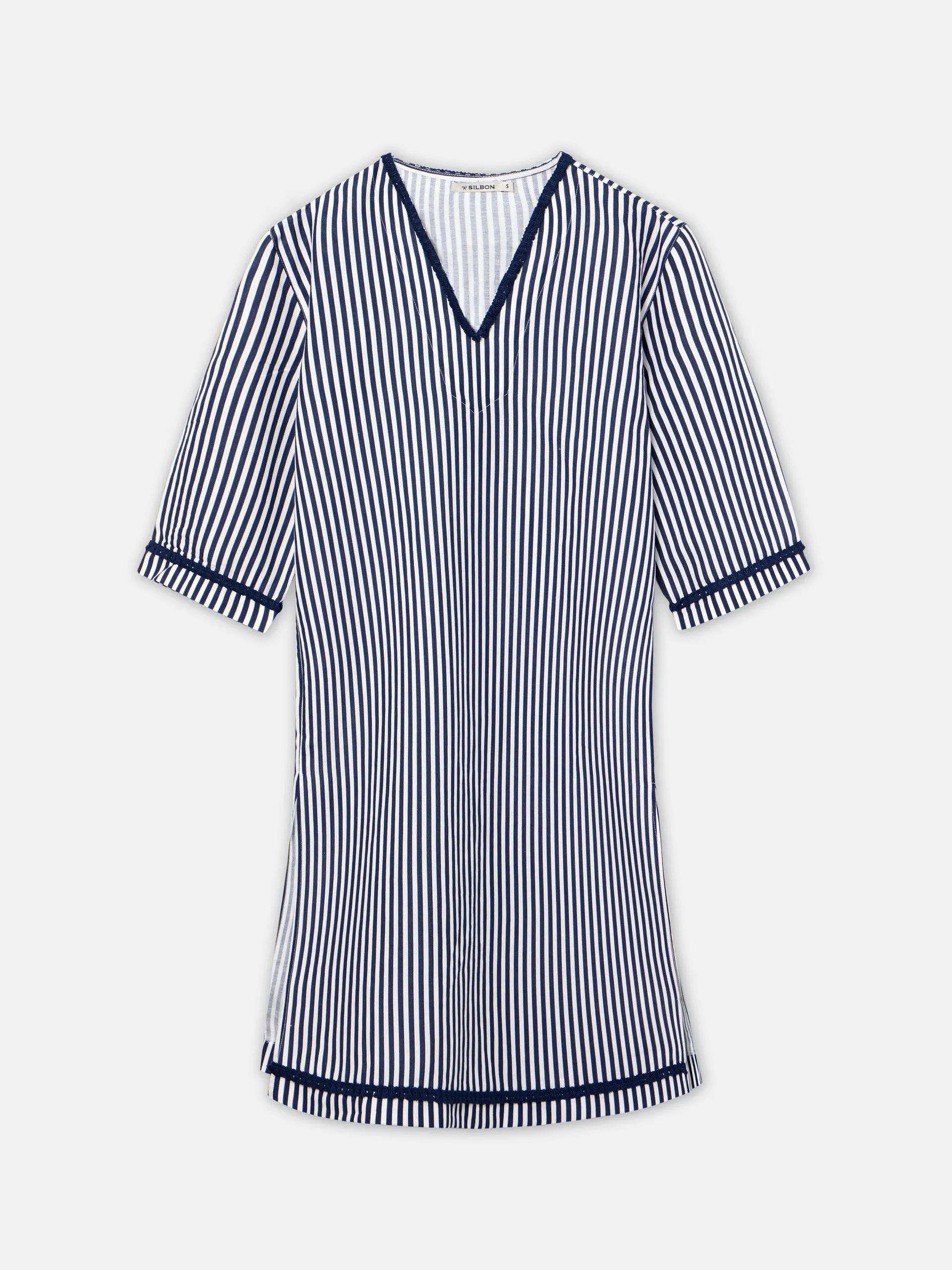 Kaftan midi rayas azul marino y blanco